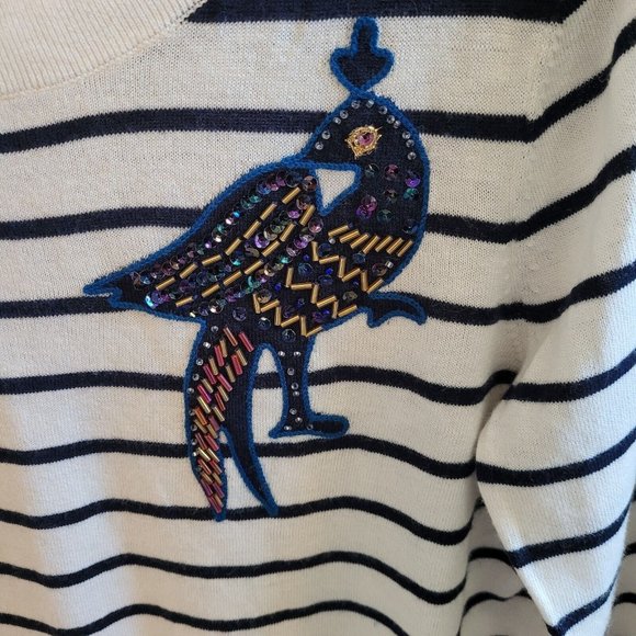 LOft Womens Sweater Small Blue White Peacock Wool Blend Sequin Stripe Boho 16163 - Picture 2 of 11